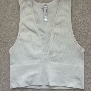 Urban Outfitters Cream Ribbed Deep V Crop Top